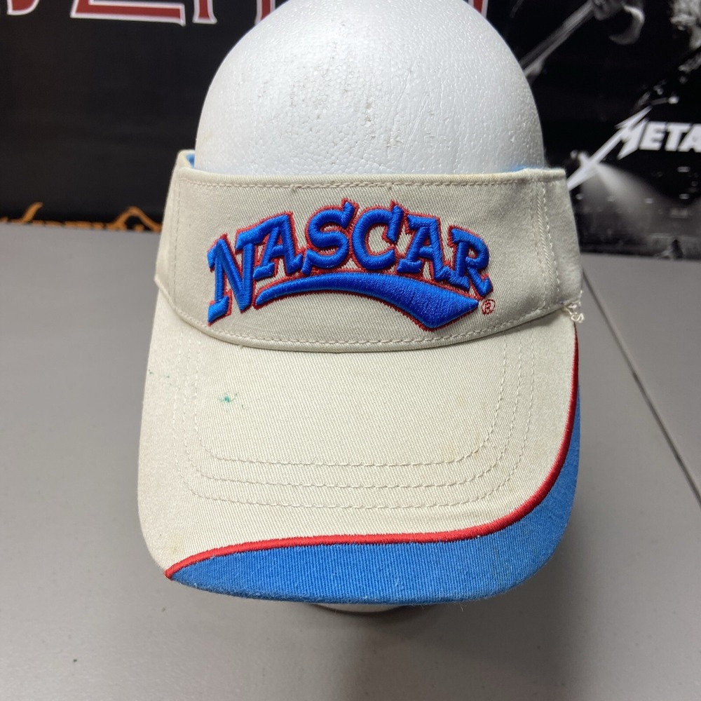 Vintage NASCAR Racing Beige Blue Red Kudzu Strapback‎ Visor Hat Cap